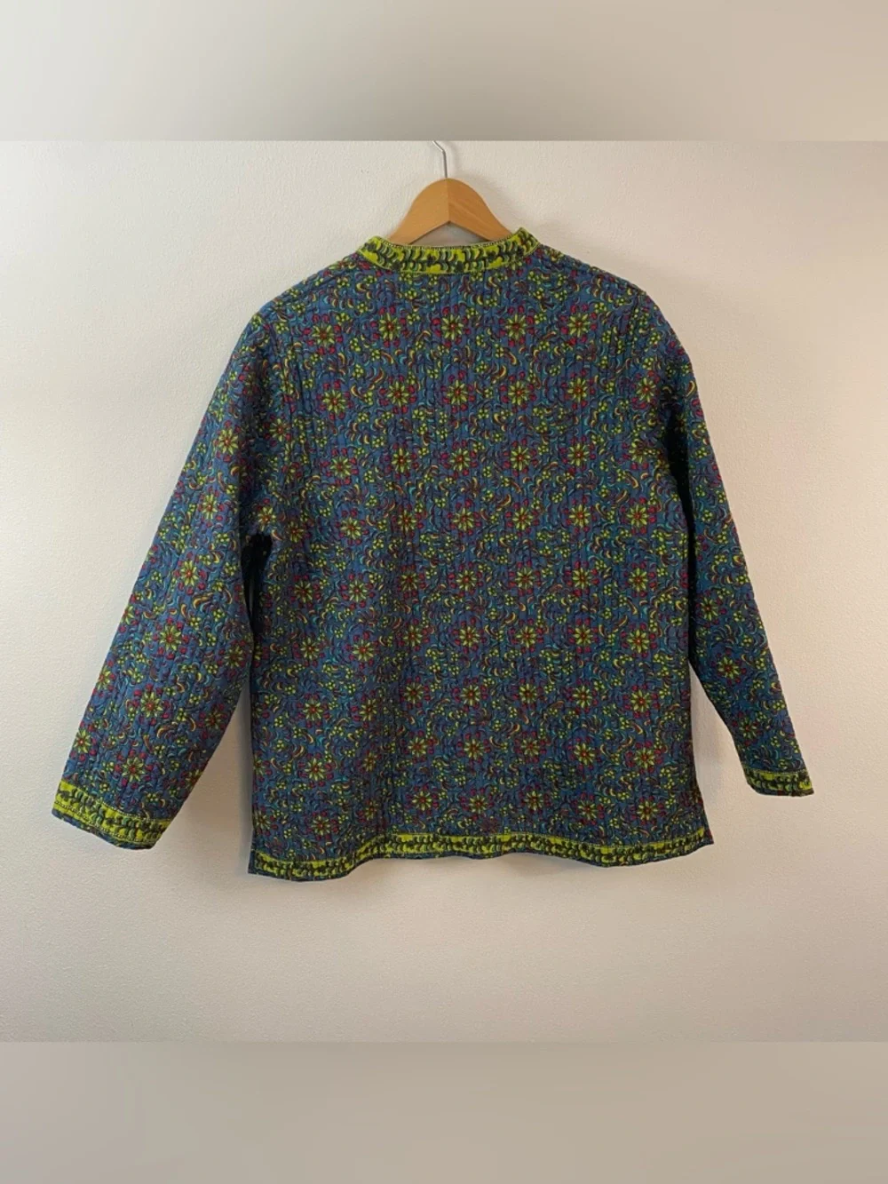 LA Cera Reversible Floral Quilted Button Down Jacket Womens Large Gardening